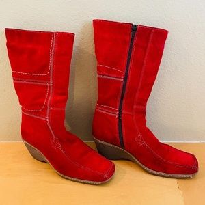 Red Suede Wedge Boots